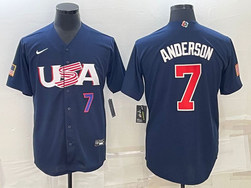 Men 2023 World Cub USA #7 Anderson Blue Nike MLB Jersey->more jerseys->MLB Jersey